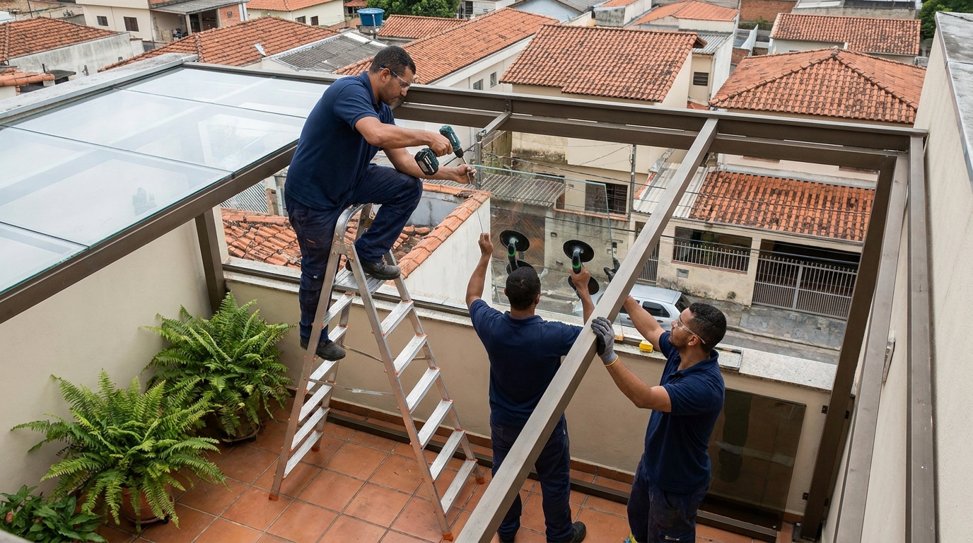 Cobertura de vidro em terraço com telhados em Palmas-TO