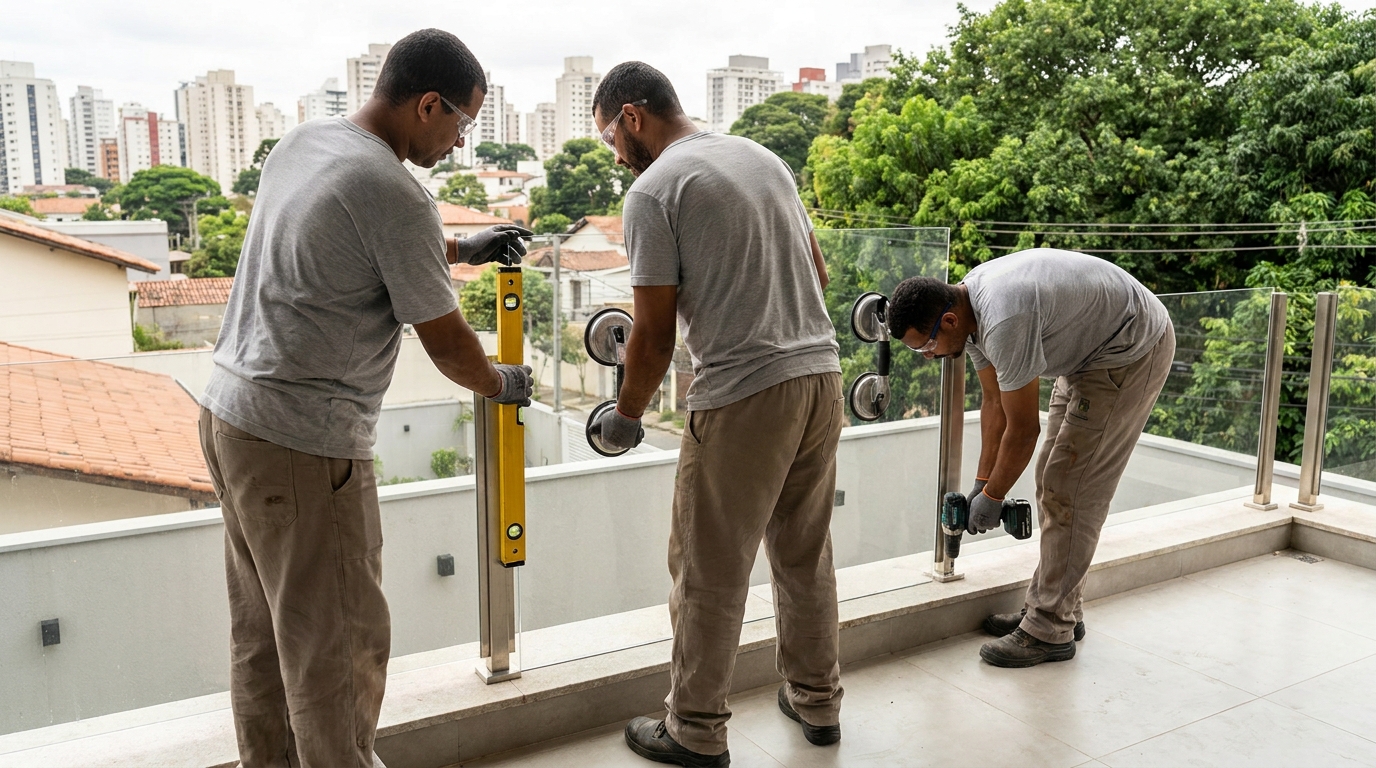 Guarda-corpo em terraço alto com vista cidade em Palmas-TO